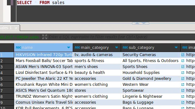 Sales Table in the Database