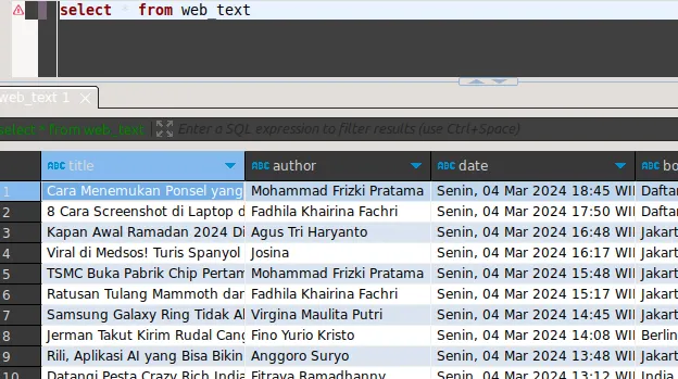Web Table in the Database