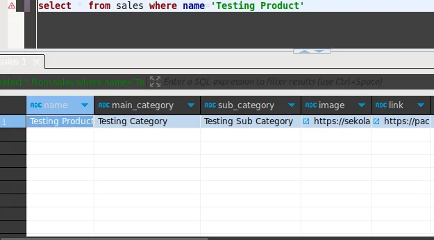 Database after inserting a new record